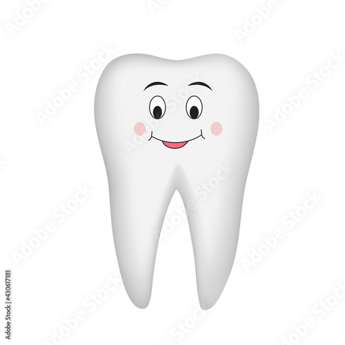 Cute white tooth icon with smiling face. Teeth care. 