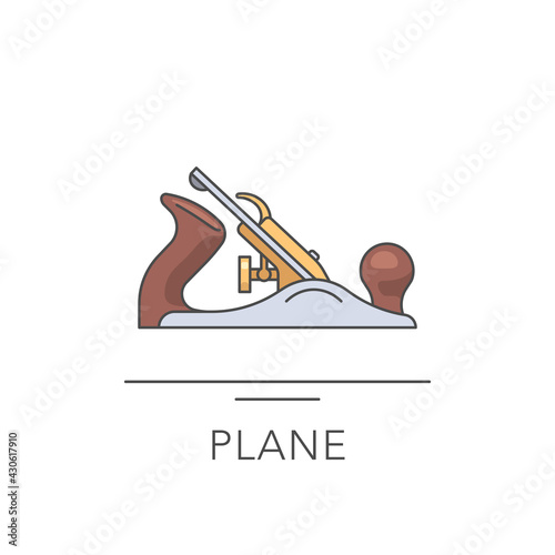 Woodwork plane outline colorful icon. Vector illustration