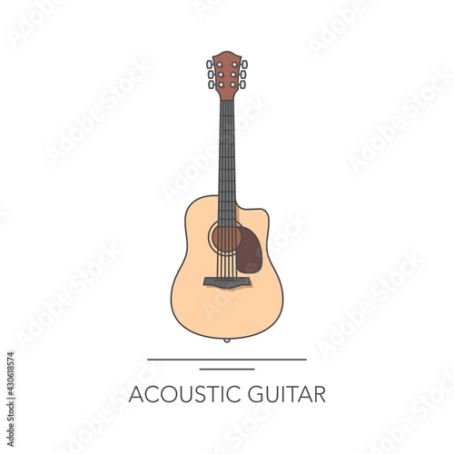 Acoustic guitar outline colorful icon. Vector illustration