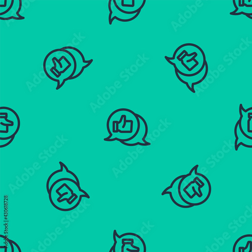 Blue line Consumer or customer product rating icon isolated seamless pattern on green background. Vector