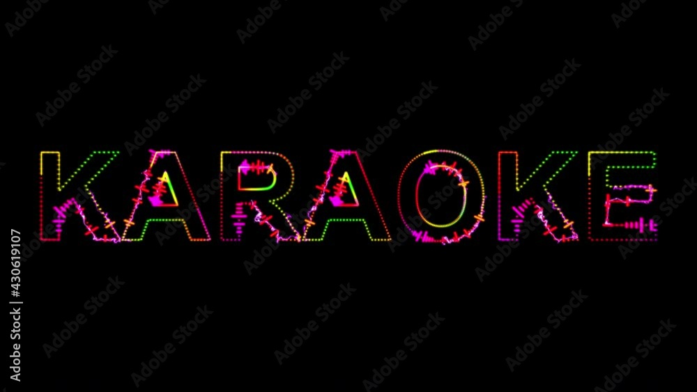 Karaoke party in 80s style. Party text with sound waves effect. Glowing neon lights. Retrowave and synthwave style. Intro text. Vj animation for night clubs, LED screens and projectors, music videos. 