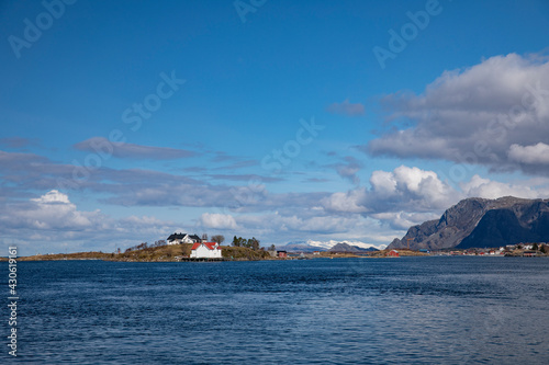 City walk and spring in the air, with white clouds - Here Brønnøysund harbor and Buholmen island,Helgeland,Nordland county,Norway,scandinavia,Europe
