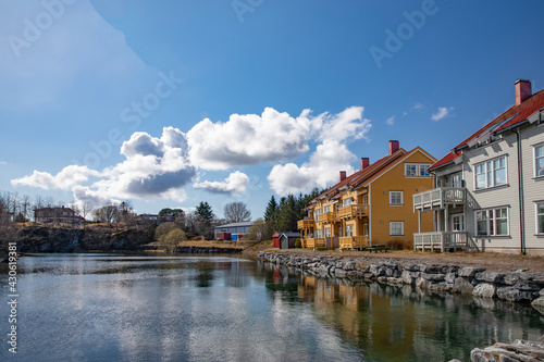 City walk and spring in the air, with white clouds - Here residential area Brønnøysund,Helgeland,Nordland county,Norway,scandinavia,Europe