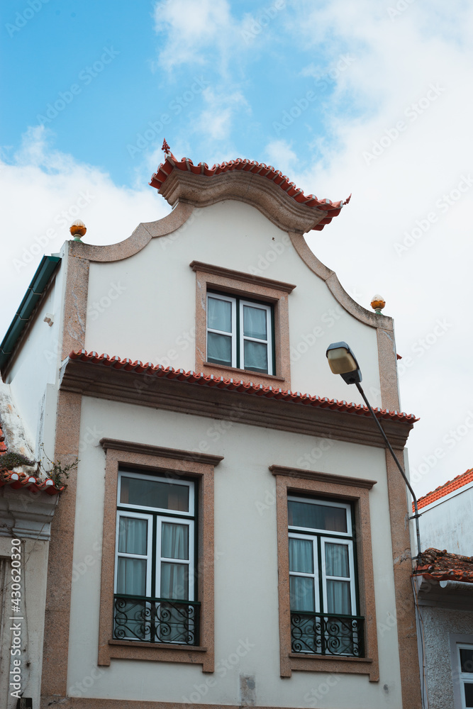 View on the typical beautiful old facades buildings  in Aveiro city in Portugal