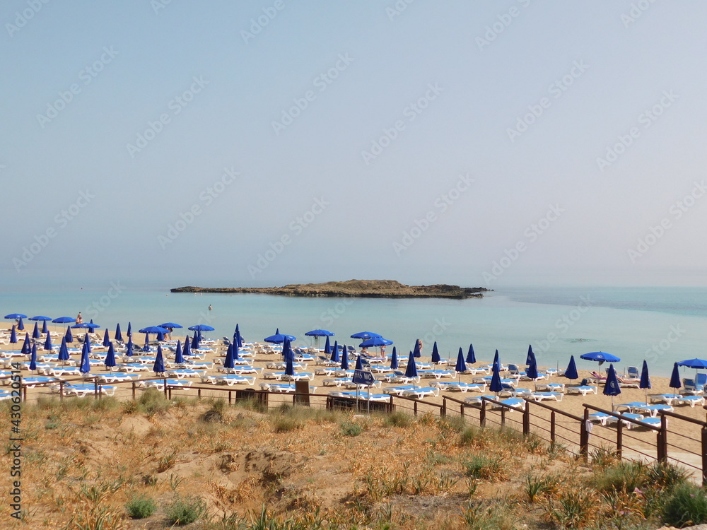 fig tree beach, cyprus. april 2021. calm sea at fig tree beach Paralimni, Cyprus April 2021