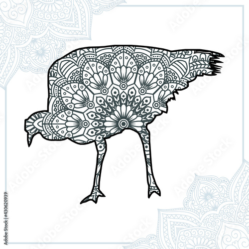 Ostrich Mandala. Vintage decorative elements. Oriental pattern, vector illustration.