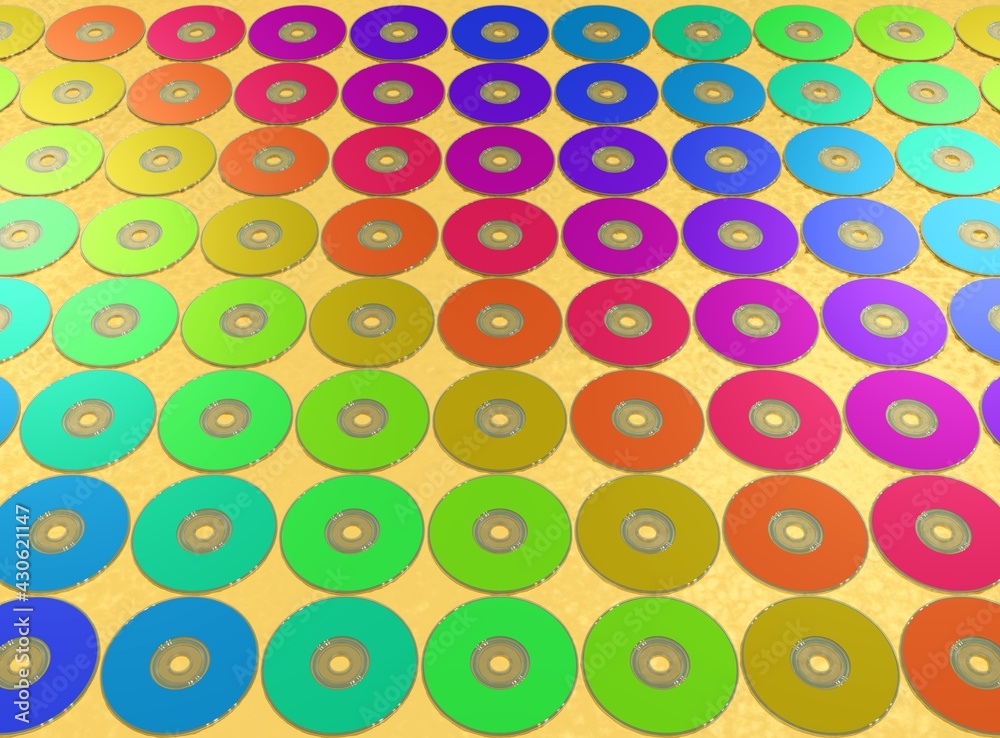 mehrere Reihen bunter CDs/DVDs