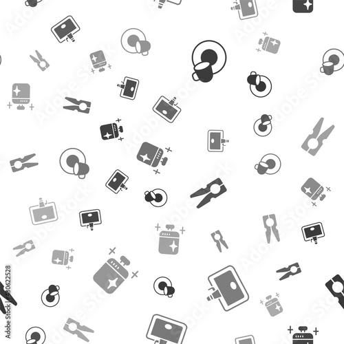 Set Washing dishes, Washbasin, Clothes pin and Clean cooking pot on seamless pattern. Vector