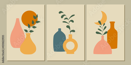 Set of abstract botanical posters. Modern background. Vector illustration.