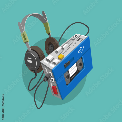 Retro Cassette Player. Vector illustration.