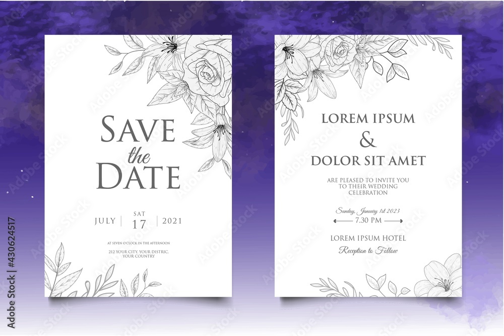 Hand Drawn Floral Wedding Invitation Set