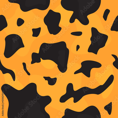 Colorful tortoiseshell seamless pattern design. Black orange texture wallpaper. Tortoise shell close up background for apparel, jewelry. Modern animal print, minimalist style. Vector flat illustration