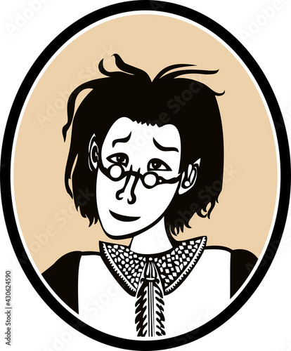 Vector image of portrait young man in oval frame