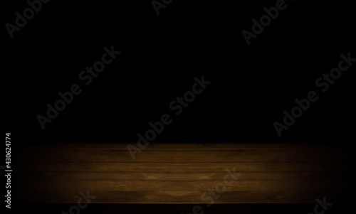 Vintage Empty wooden table top on black background