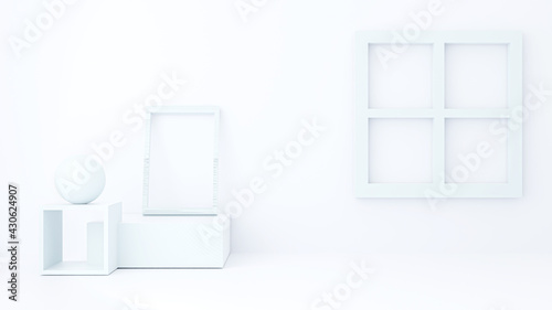 Abstract background for product display presentation  white window and frame photo minimal on a white wall  3d rendering.