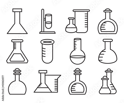 laboratory flask and tube icons set vector