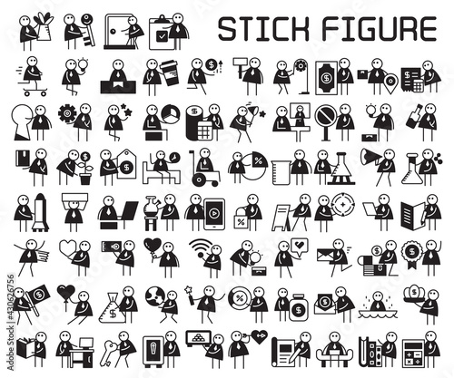 cartoon businessman characters and stick figures set illustration