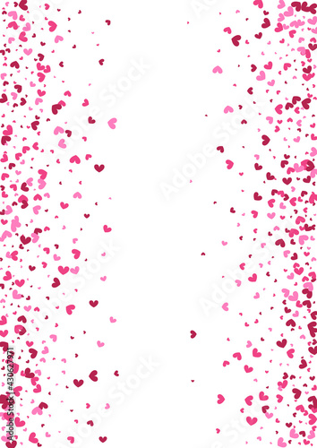 Rose Fall Heart Wallpaper. Red Decoration Frame. Purple Confetti Saint. Pink Vector Texture. Paper Illustration.