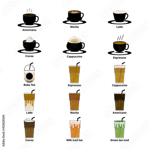 Beverage menu for use in beverage shops Or coffee shop