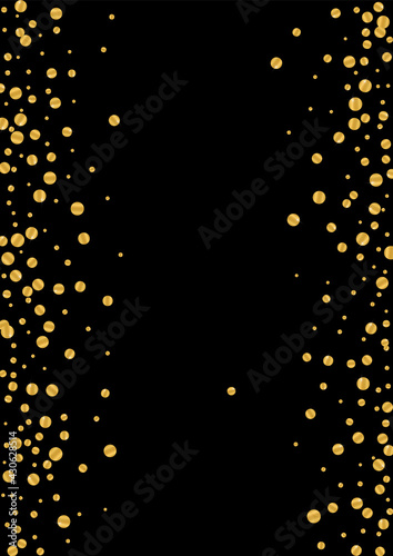 Gold Happy Confetti Texture. Anniversary Dot Frame. Yellow Circle Vibrant Particles. Space Foil Illustration. Gradient Celebration Background.