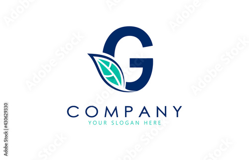 Letter G logo with leaf. Creative logo design.