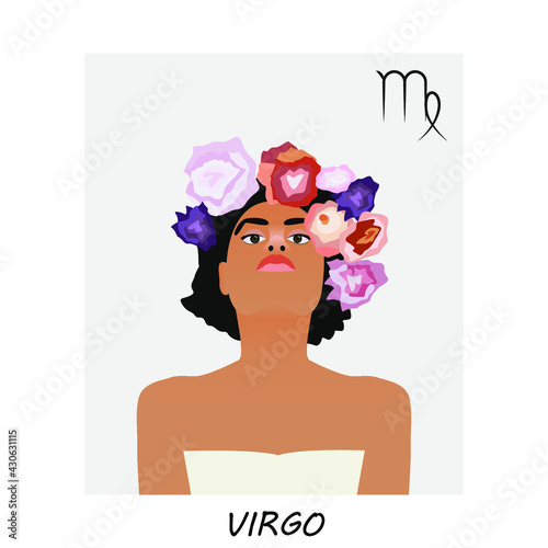 Virgo horoscope. Virgo zodiac sign. Girl in a wreath of peonies and roses.