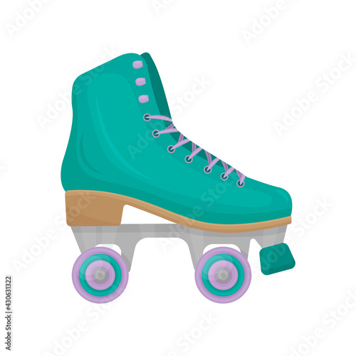green vintage roller skates, for walking and playing sports. Vector illustration isolated on white background.