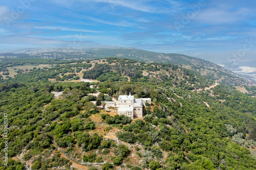 Muhraka monastery of the Carmelite On the south-eastern peak of Mount Carmel, Aerial view. 