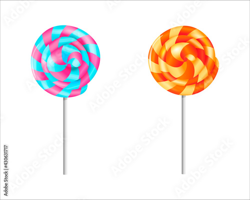 Set of spiral striped sweet lollipops isolated on white background. Vector illustration. © Elena