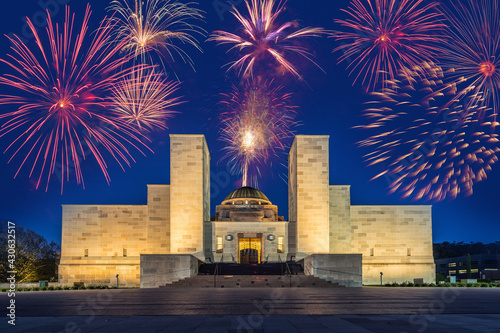 Canberra War Memorial  (Australia) with fireworks during New Year's eve © Martina