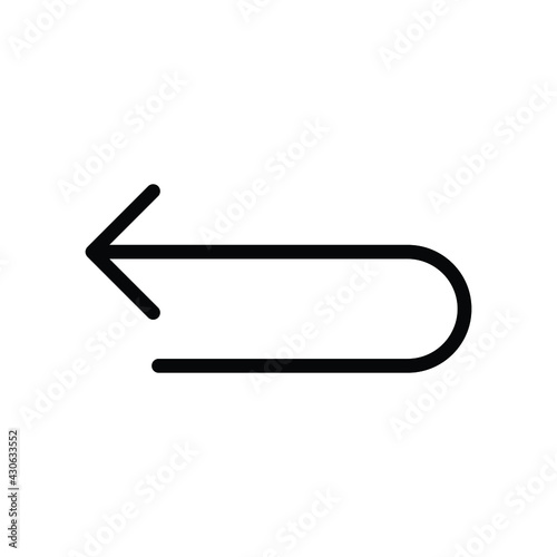 Simple thin line curved arrow pointing left on a white background. Royalty-free.