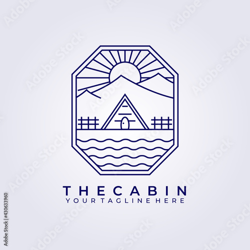 modern house cabin cottage logo vector icon line art simple illustration design frame logo badge emblem wooden forest cabin cottage