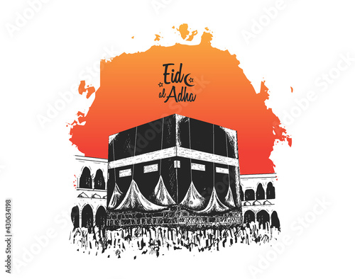 holy kaaba illustration hand drawn isolated on white background orange brush