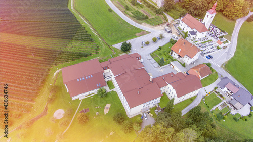 Aerial shot of a school in Lukovica, Slovenia photo