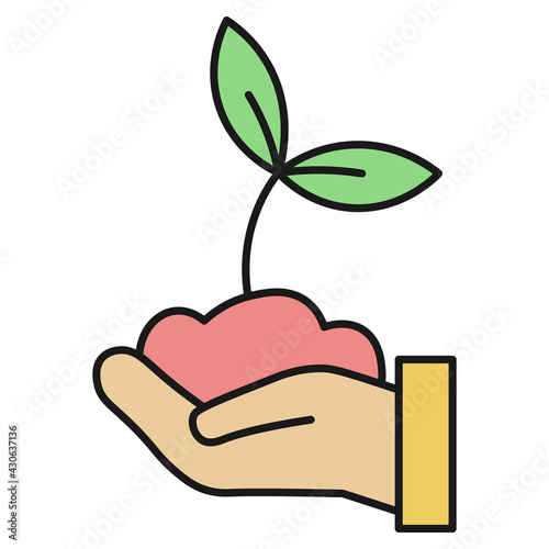 Plant on hand ecological icon. Isolated. Vector