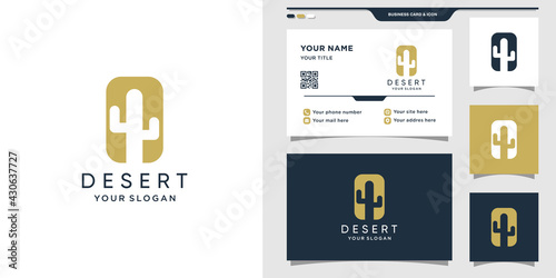 Cactus logo template with modern concept. Cactus logo and business card design Premium Vector