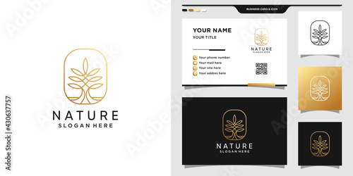 Tree logo with creative concept. Logo and business card design Premium Vector