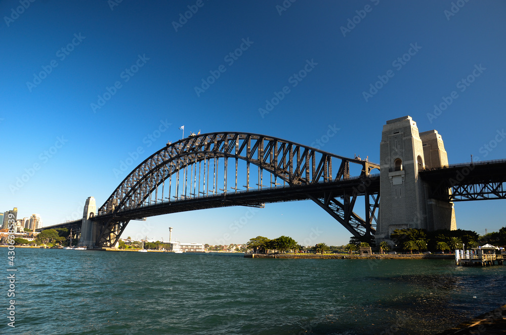 Sydney's Habour Bridge at midday viewd from the north of the bay, in Kirribilli. Sydney, New South Wales, Australia.