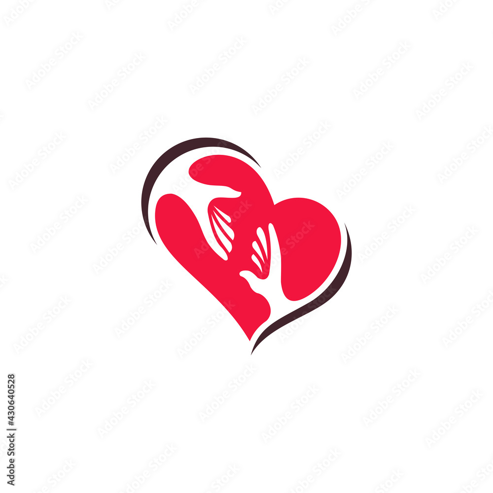 Hand heart care flat logo design template ready for use