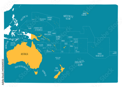 Colorful vector map of Oceania. Cartoon style