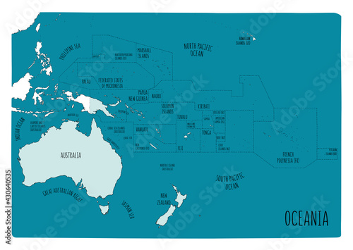 Colorful vector map of Oceania. Cartoon style