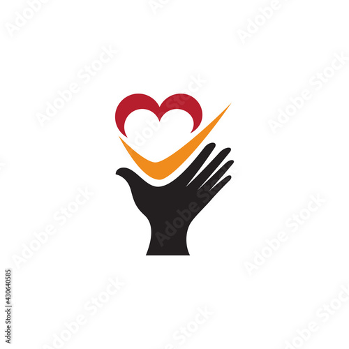 Hand and heart check logo design template ready for use