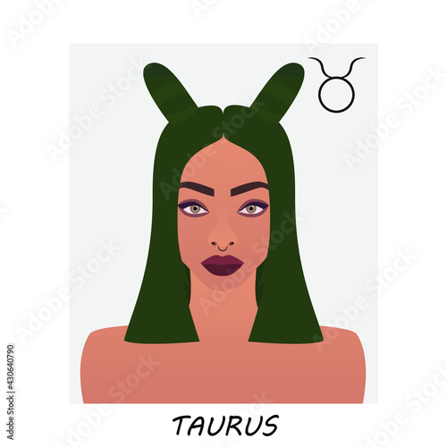 Taurus horoscope. Taurus zodiac sign. Girl with a nose ring.