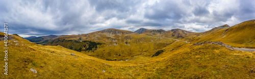 Outstanding panoramic view of Parang Mountains, famous high altitude Transalpina road, Valcea County, Romania