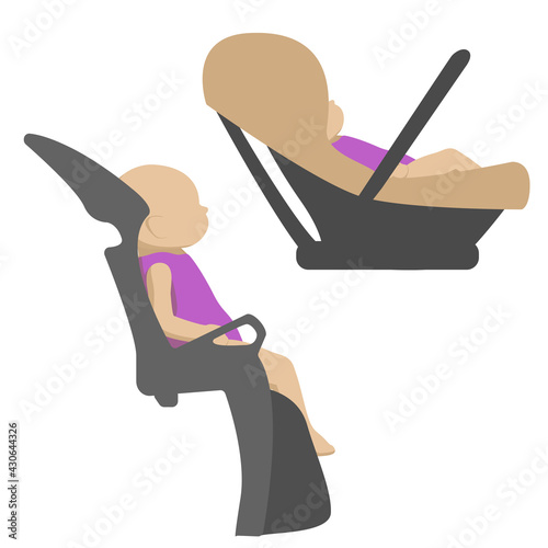 Baby in baby car seat. Side view vector illustration
