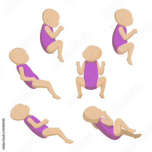 Infant baby characters set. Newborn in different position isolated on white. Vector illustration