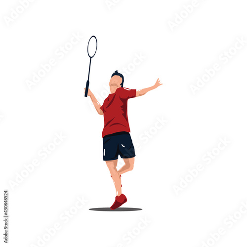 sport man badminton player smashing the ball - badminton athlete are playing attack with smashing shuttlecock isolated on white © Owl Summer