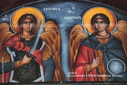 Canvas Print Archangel Michael and the Archangel Gabriel, a Byzantine icon in a small chapel,