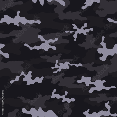 Vector black camouflage seamless pattern, night style. 