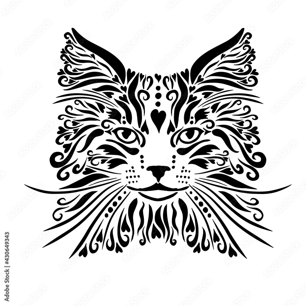 Graphic stylized kitten face. Vector illustration